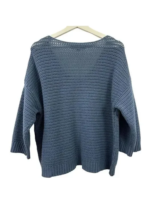 LOFT Women’s Chunky Blue Knit V Neck Sweater Size M - Picture 2 of 5